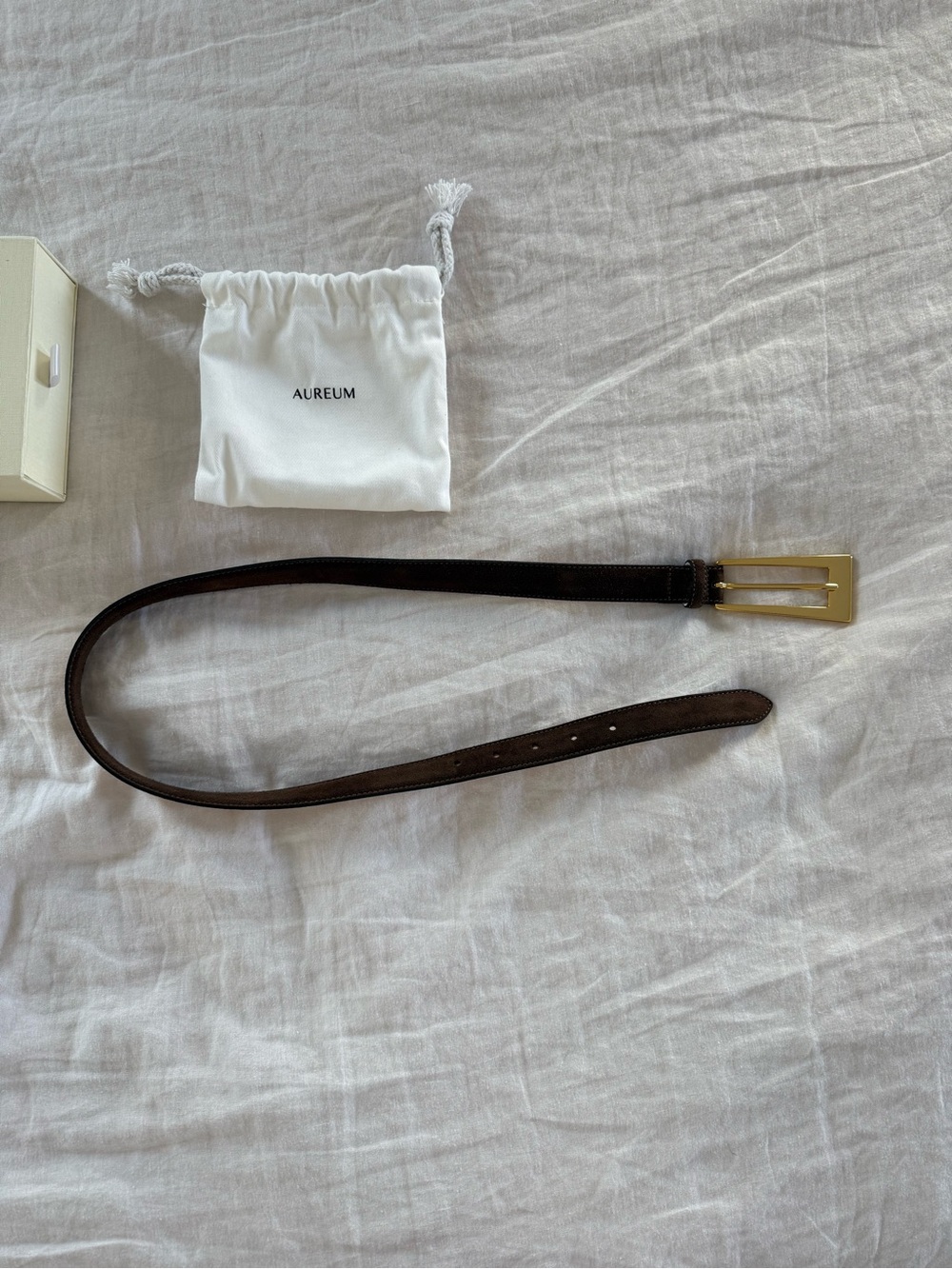 AUREUM Brown Suede Leather Belt with Gold Buckle